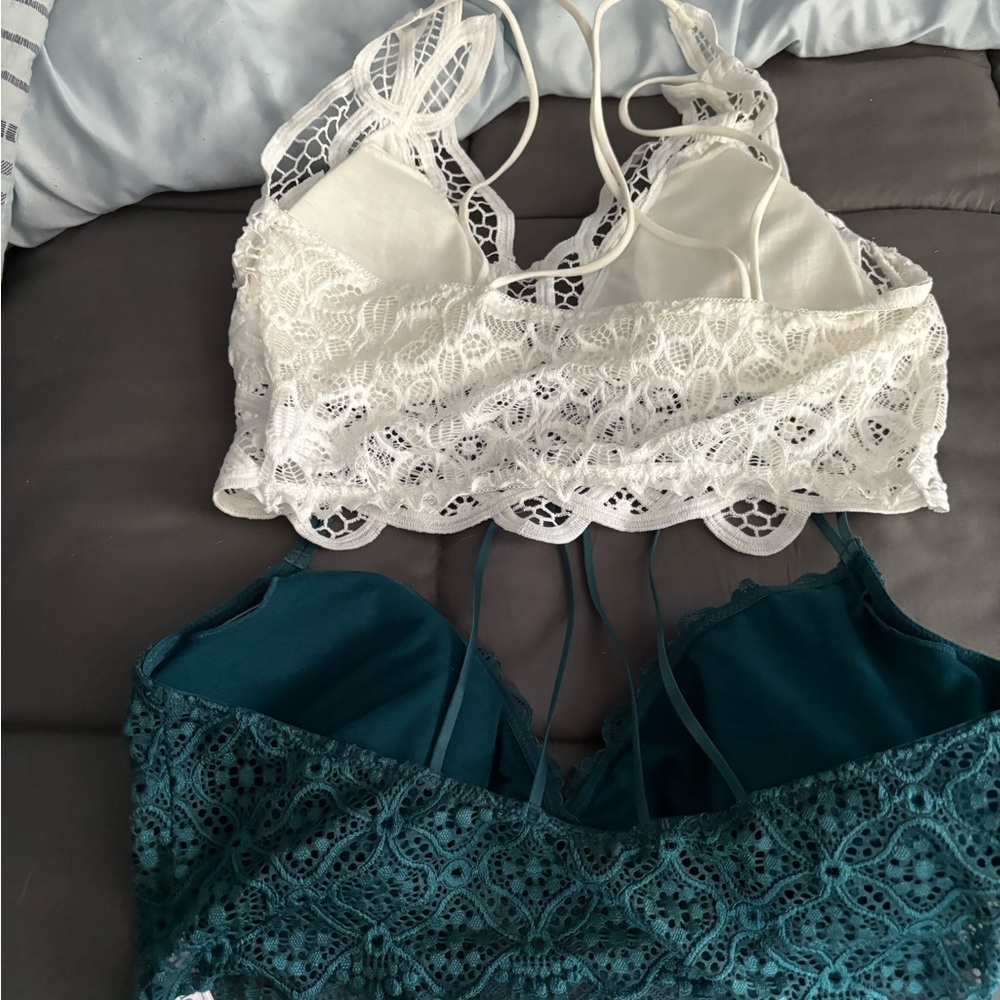 Elegant Lace Bralette Set - White & Teal